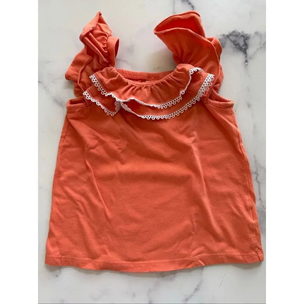 Janie & Jack 6 year coral orange flamenco ruffle short sleeve blouse summer whit